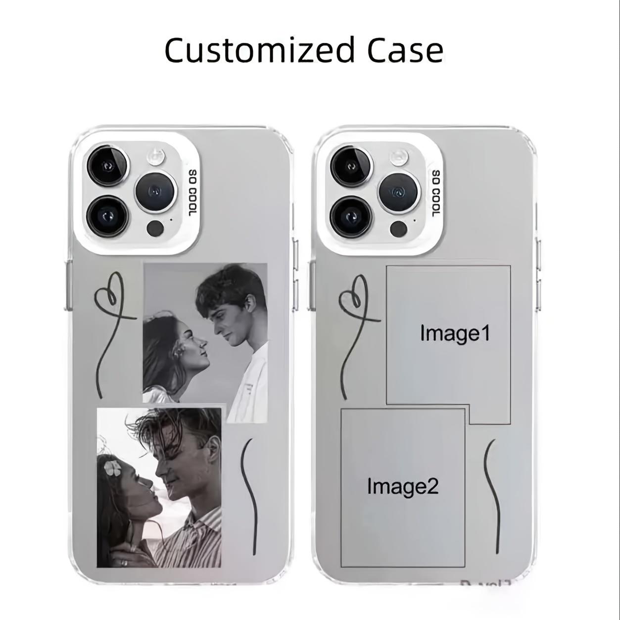 Customized phone cases for couples, buy one get one free. Heart-shaped couple design, multi-grid design, artistic line decoration. Compatible with Apple iPhone Plus Air/Pro/Pro Max series. Gift.