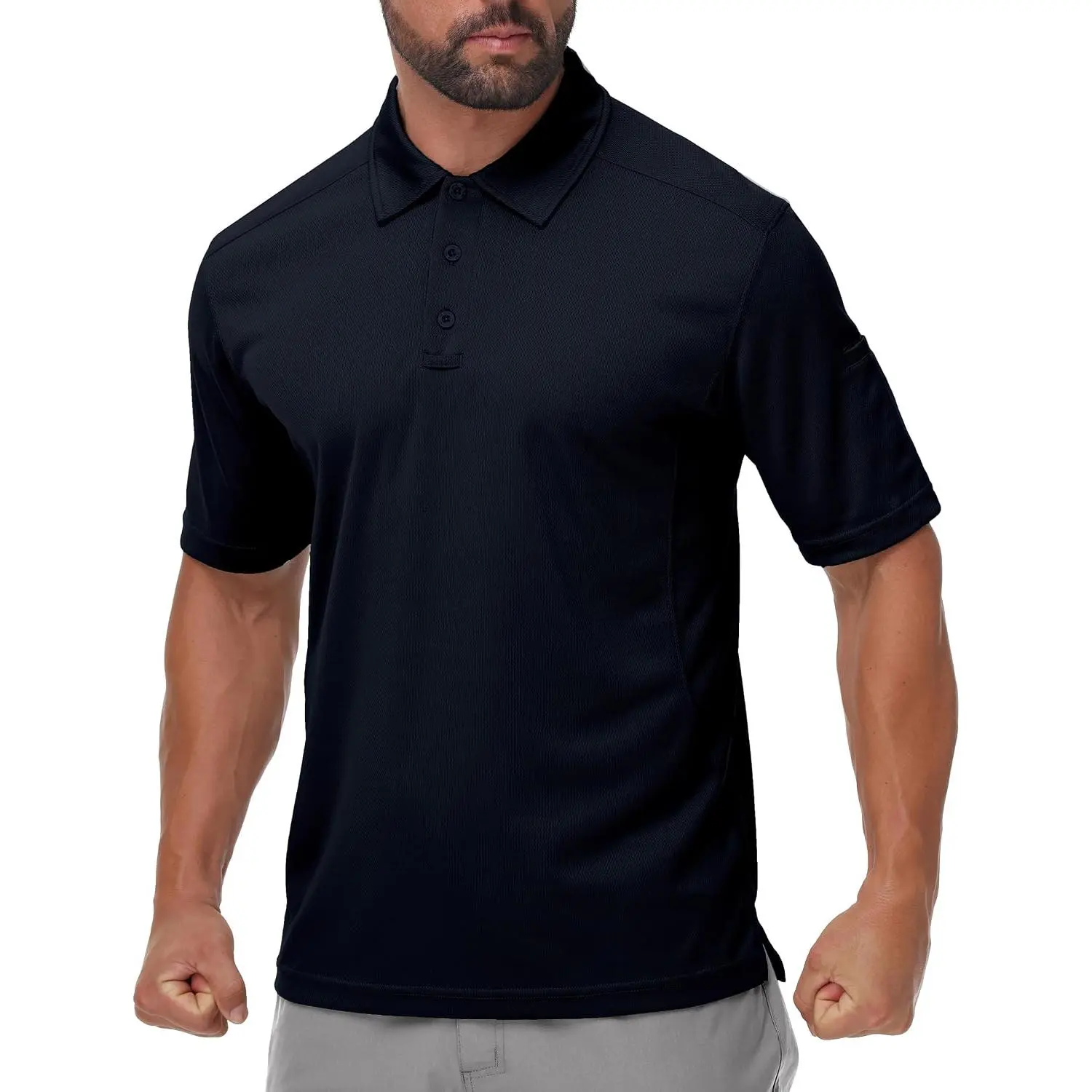 Men's Quick Dry Tactical Polo Shirt - Male, 4-Way Stretch Fit, Multi-Size, Sun Protection, Moisture Wicking Work Polo with Pen Pocket for Golf, Hiking