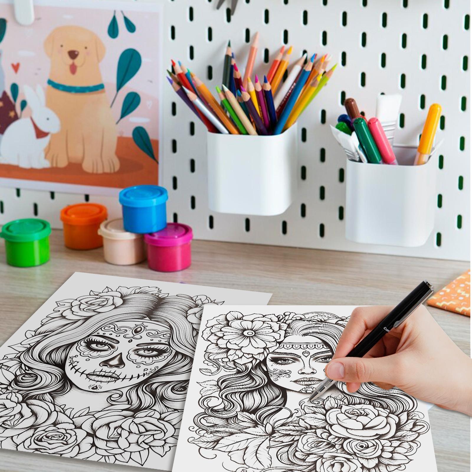 Sugar Skull Coloring Book, 24 Pages Thick A4 Paper, 11.22 X 8.26 Inches, Single Sided, Yo Spiral Binding, Perfect Gift for Holidays Sugar Skull Coloring Book, 24 Pages Thick A4 Paper, 11.22 X 8.26 Inches, Single Sided, Yo Spiral Binding, Perfect Gift for Holidays