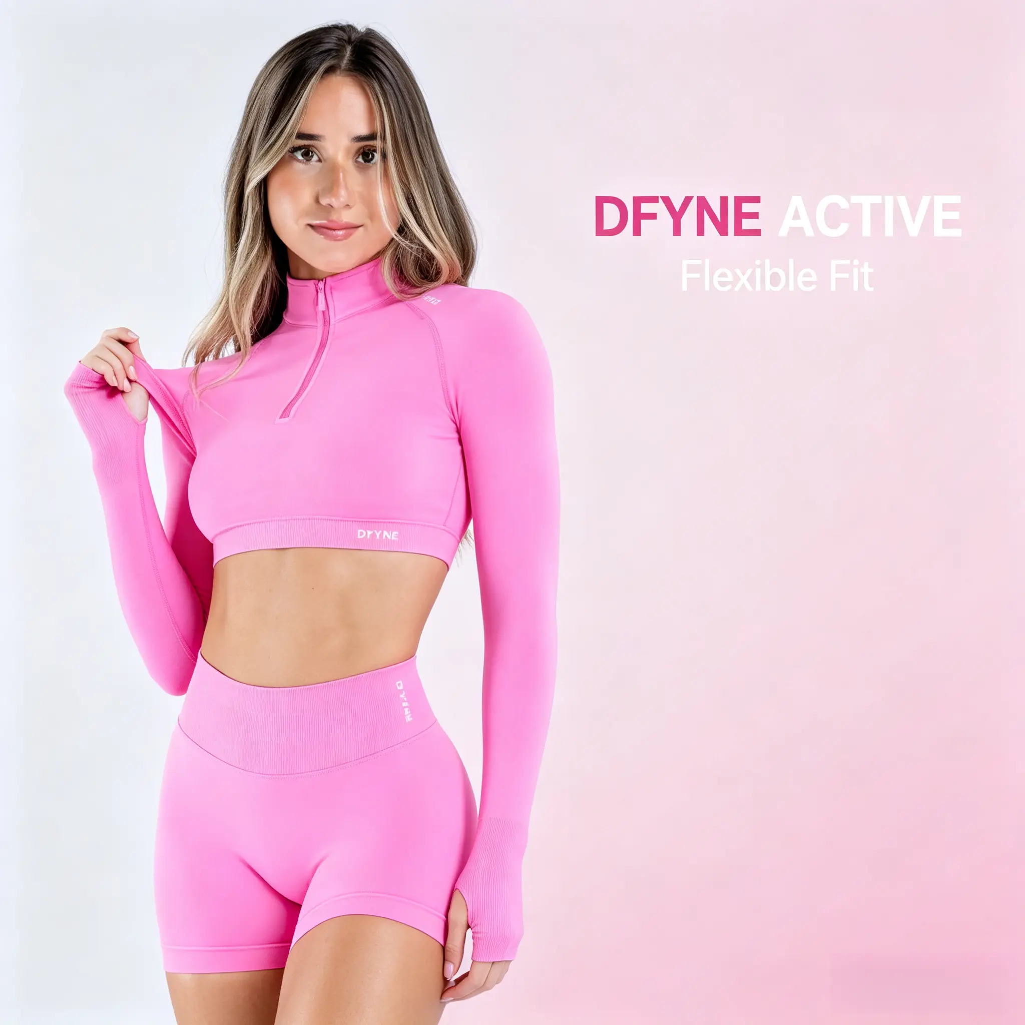 DFYNE Quarter Zip Long Sleeve Workout Top Women, High Stretch Sculpting Gym Jacket for Yoga & Fitness