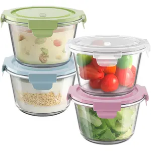 16oz Glass Meal Prep Containers, Airtight 2 Cup Glass Storage Containers with Lids, Heat-Resistant BPA-Free Borosilicate Glass Soup Container for Leftover, Microwave, Dishwasher&Freezer Safe (4 Packs)