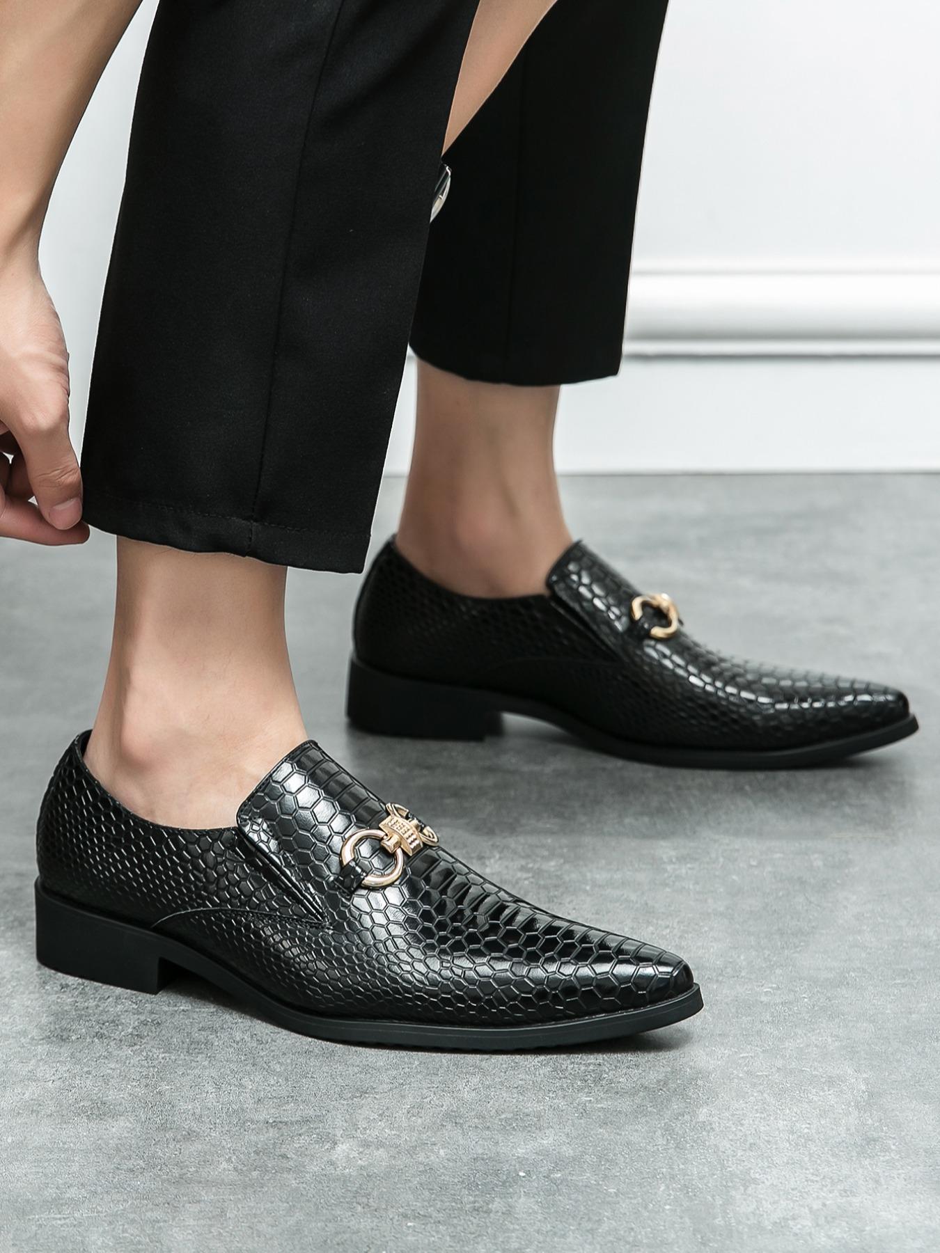 Men's Fashionable Snake Skin Embossed PU Leather Pointed Dress Shoes, Casual Comfortable Loafers for Daily Wear, Business Style Shoes for Party, Daily Clothing Decor
