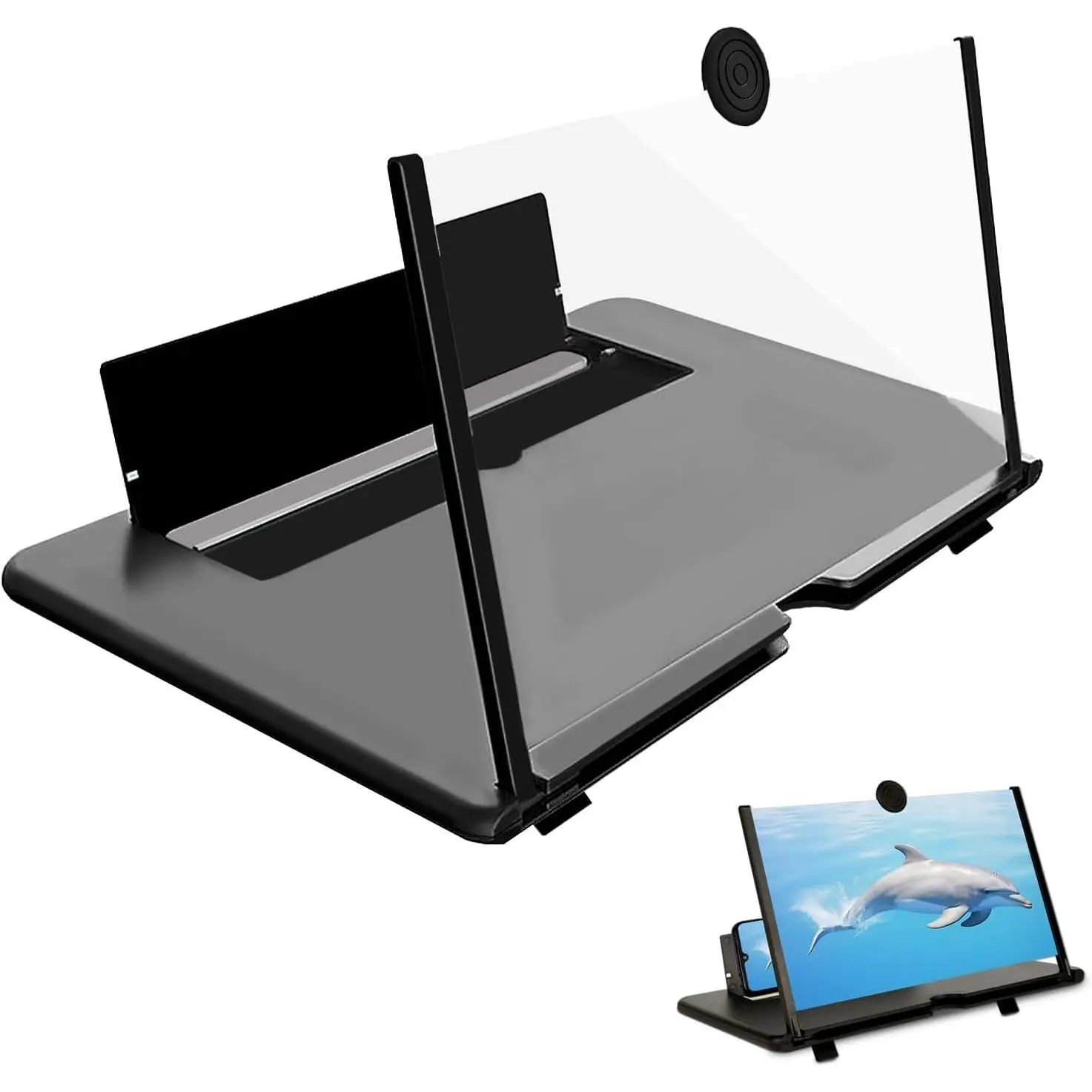 12" Screen Amplifier for Cell Phone,   Amplifier Projector Horizontal Screen Enlarger for Movies, Videos, Foldable Cell Phone Stand with Screen Amplifiers, Supports  Smartphones (Black, 12inch)