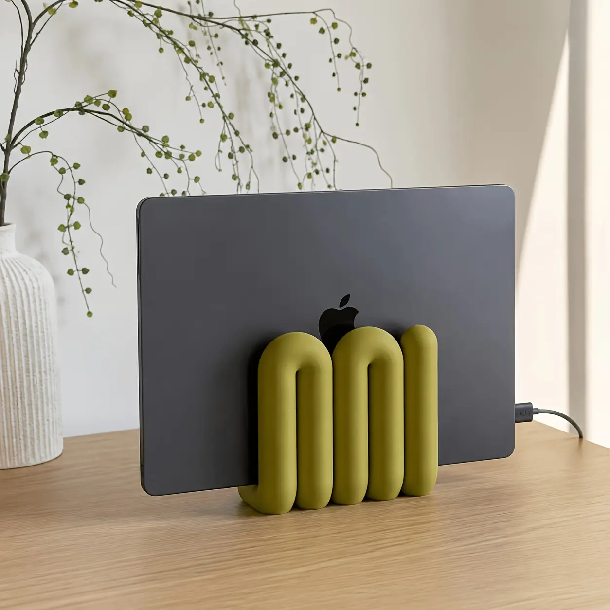 3D Printed Wavy Notebook Stand & MacBook Docking Station - Modern Desktop Organizer with Laptop Holder, Compatible for MacBook Air/, Tablet Holder, Space-Saving for Office Desk Accessory