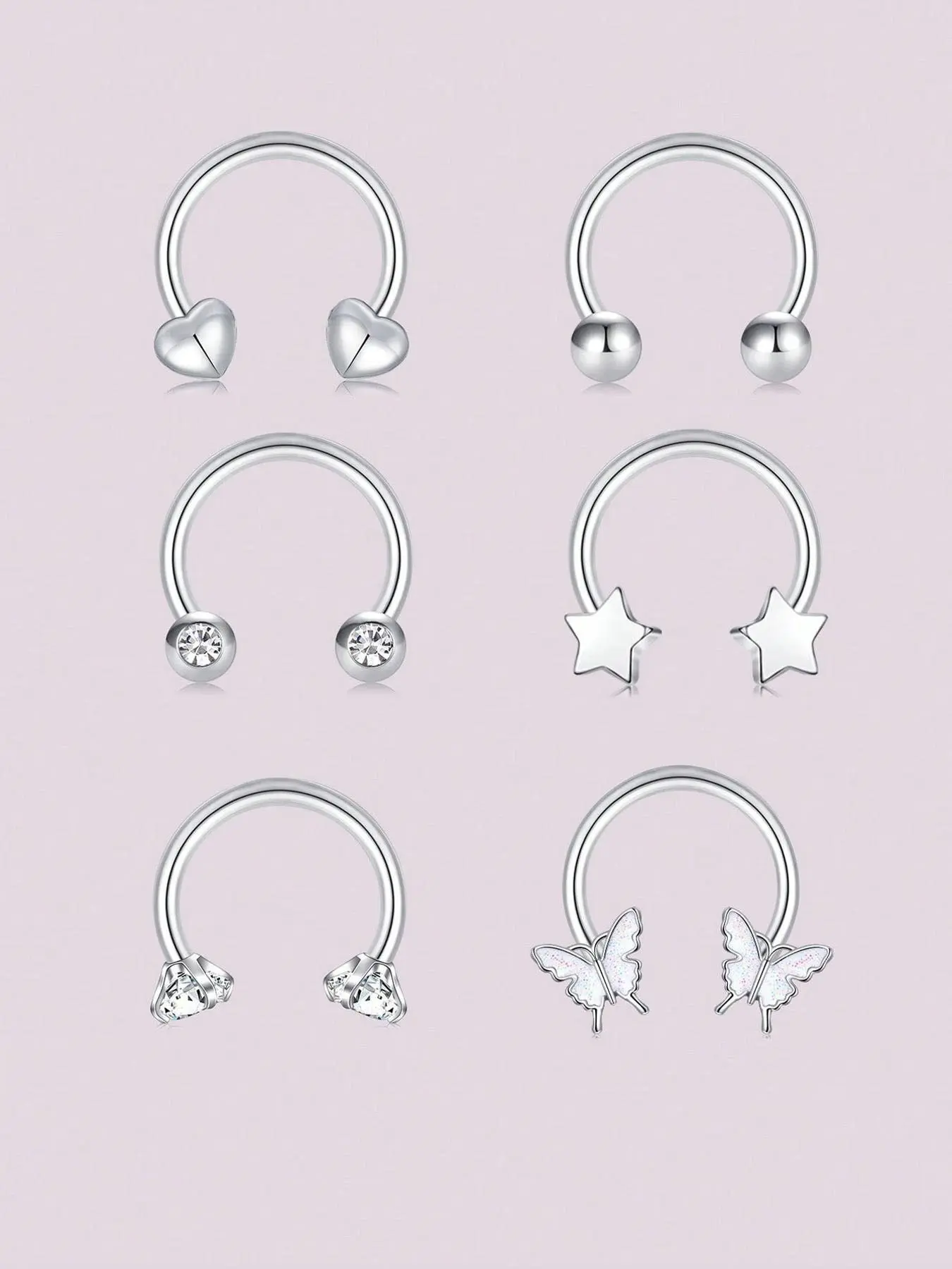 16G Surgical Steel Septum Rings For Women Men Horseshoe Septum Nose Rings Hoops CZ Cartilage Helix Earrings Hoop Star Heart Butterfly Septum Piercing Jewelry, Side Labret Jewelry Body Piercings Set Gems Nose Ring Rhinestone Nose Ring