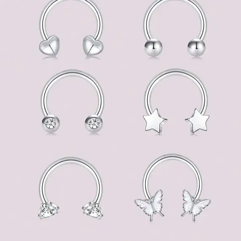 16G Surgical Steel Septum Rings For Women Men Horseshoe Septum Nose Rings Hoops CZ Cartilage Helix Earrings Hoop Star Heart Butterfly Septum Piercing Jewelry, Side Labret Jewelry Body Jewellery Body Piercings Set Rhinestone Nose Ring