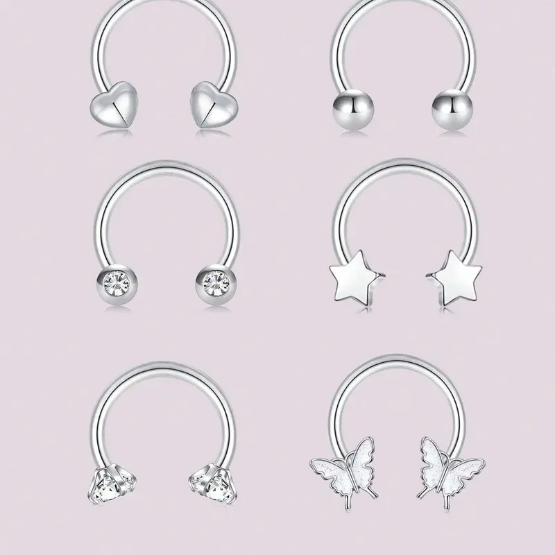 16G Surgical Steel Septum Rings For Women Men Horseshoe Septum Nose Rings Hoops CZ Cartilage Helix Earrings Hoop Star Heart Butterfly Septum Piercing Jewelry, Side Labret Jewelry Body Jewellery Body Piercings Set Rhinestone Nose Ring