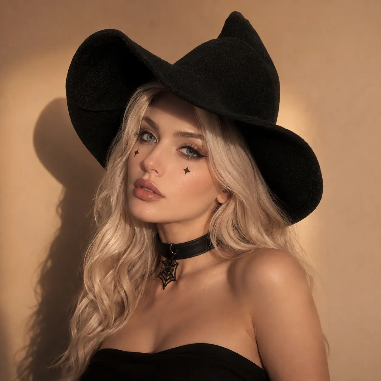 Female Oversized Floppy Wide-Brim Black Witch Hat - Crooked Peak Crown, Textured Gothic Wizard Accessory, One Size for Halloween Costumes, Cosplay Events