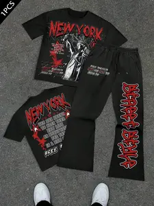 Men's Autumn Set, Statue of Liberty Print, Y2K Street Style, Unique Graphic Design, Casual Fit, Summer for Outdoor Activities, Fashion