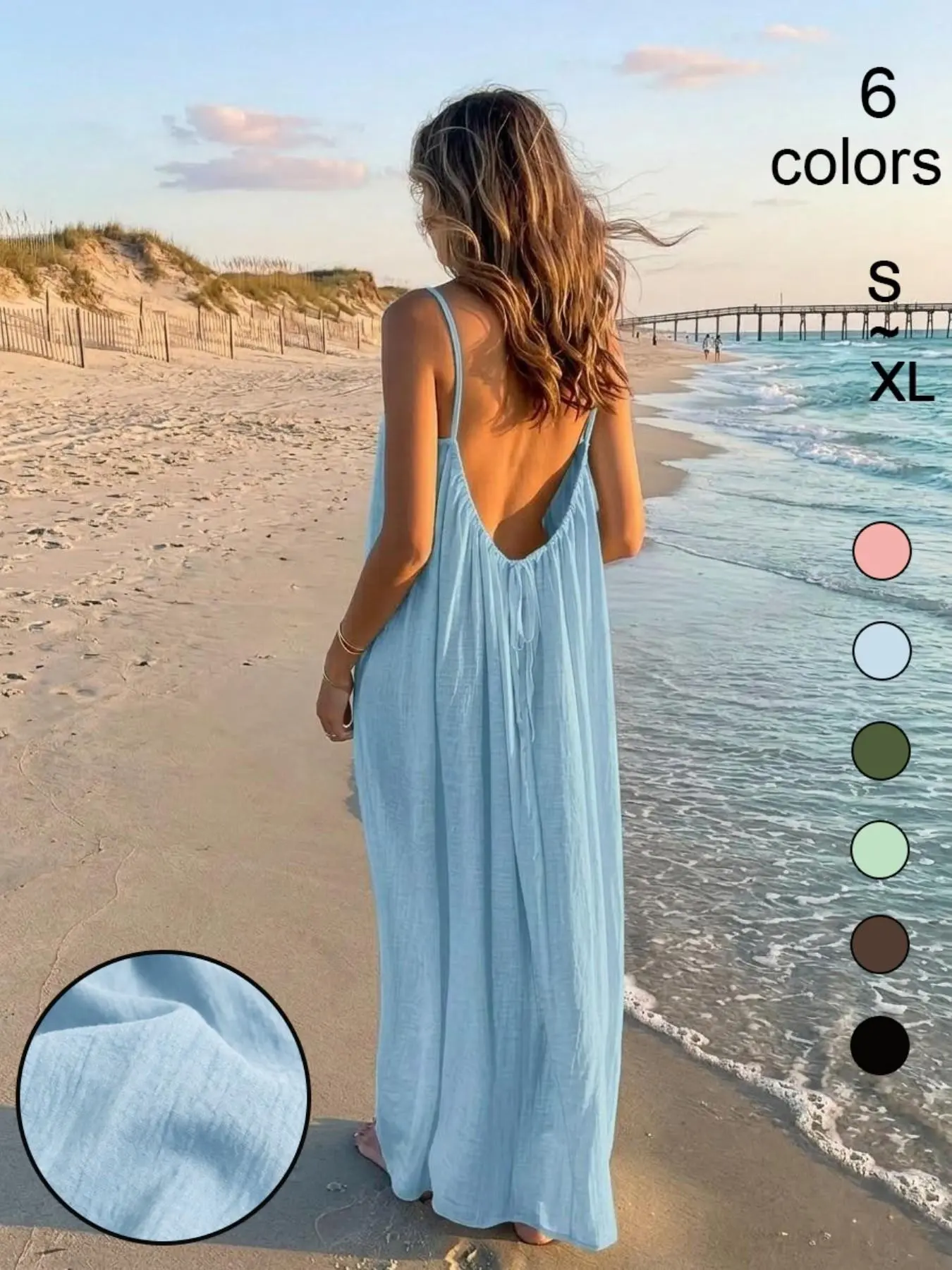 SF4913 Tiktok Trendy Home Sleep Dress, Loose Fit Tie Back Strapless Long Dress, Soft Breathable, Multi-Color Women's Pajamas, Beach Cover-Up