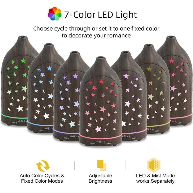 7 Color Star Hollow Air Humidifier & Aroma plant Diffuser, Essential Oil Diffuser with Ultra Quiet remote Operation, Auto Shut Off, Aromatherapy Machine for Relaxation in Home & Office, Air Purifier for Enhanced Ambiance Aromatherapy Diffuser with Lights