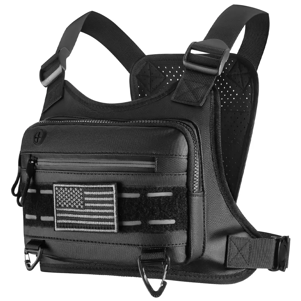 Sports Chest Bag For Men, Lightweight Front Vest Bag with Secure Phone Pocket and Multiple Compartments, Breathable Adjustable Strap for Cycling, Hiking, Gym