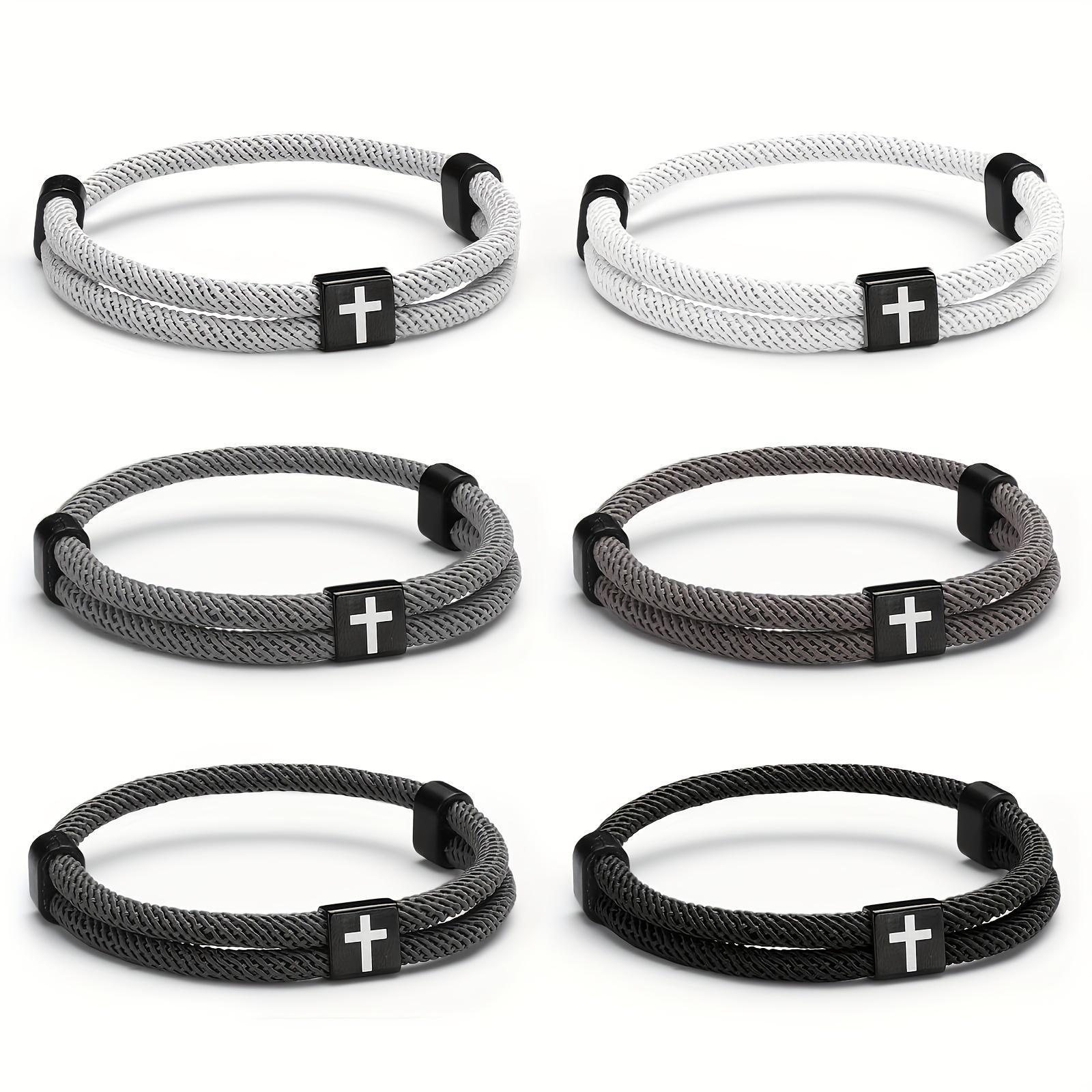 Adjustable Braided Cross-Knot Bracelet for Men Stylish Everyday Wear Ideal Birthday or Anniversary Gift for Boyfriend in White Gray Black & Accents