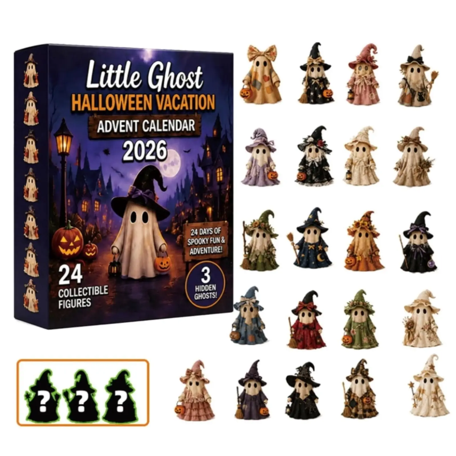 2026 Halloween Advent Calendar 24 Days Countdown Blind Box, Spooky Season Cute Ghost Resin Figurines Surprise Toy, Desktop Decor Gift For Kids Adults