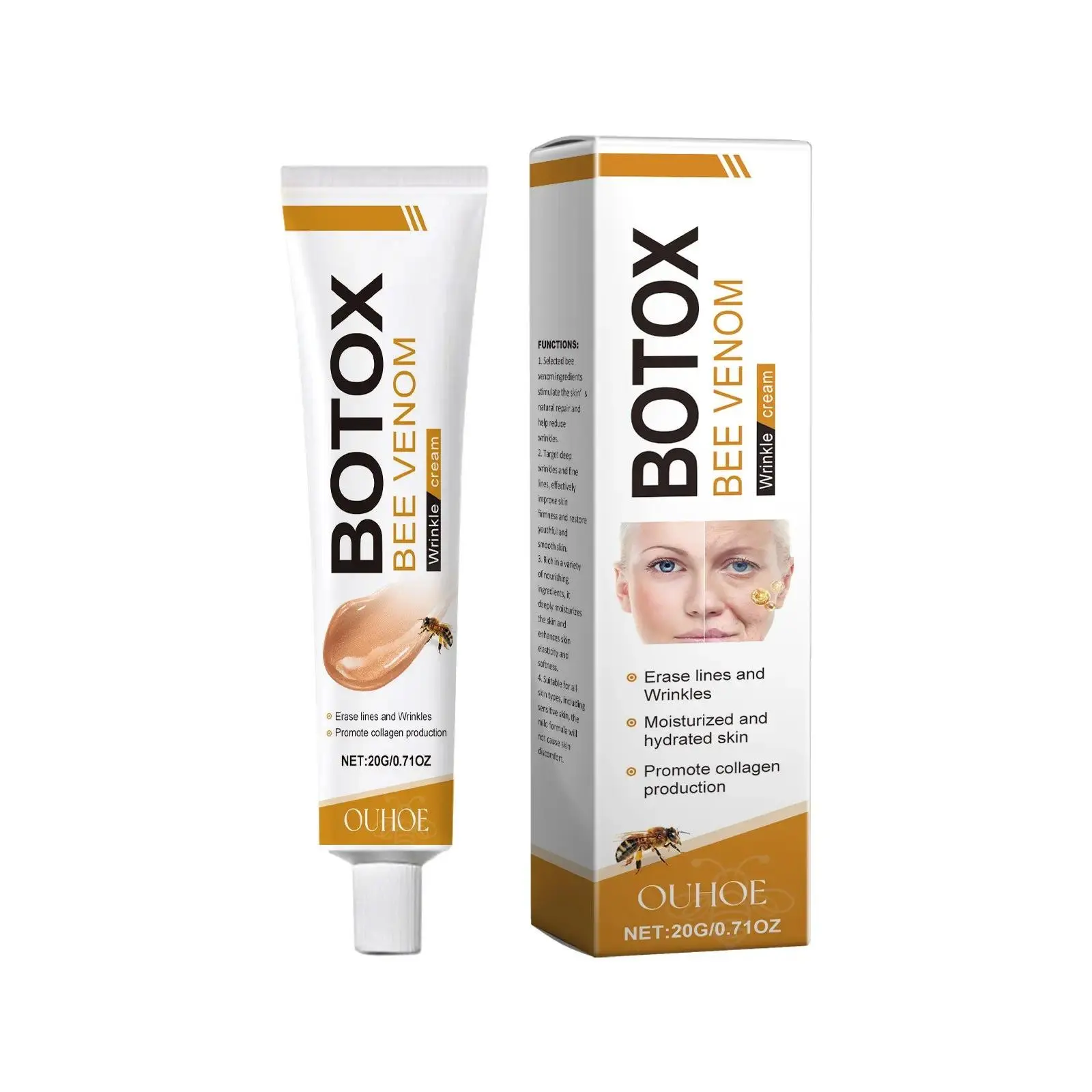 Bee Venom Anti-Wrinkle Cream, Firming & Moisturizing with Collagen, Suitable for All Skin Types