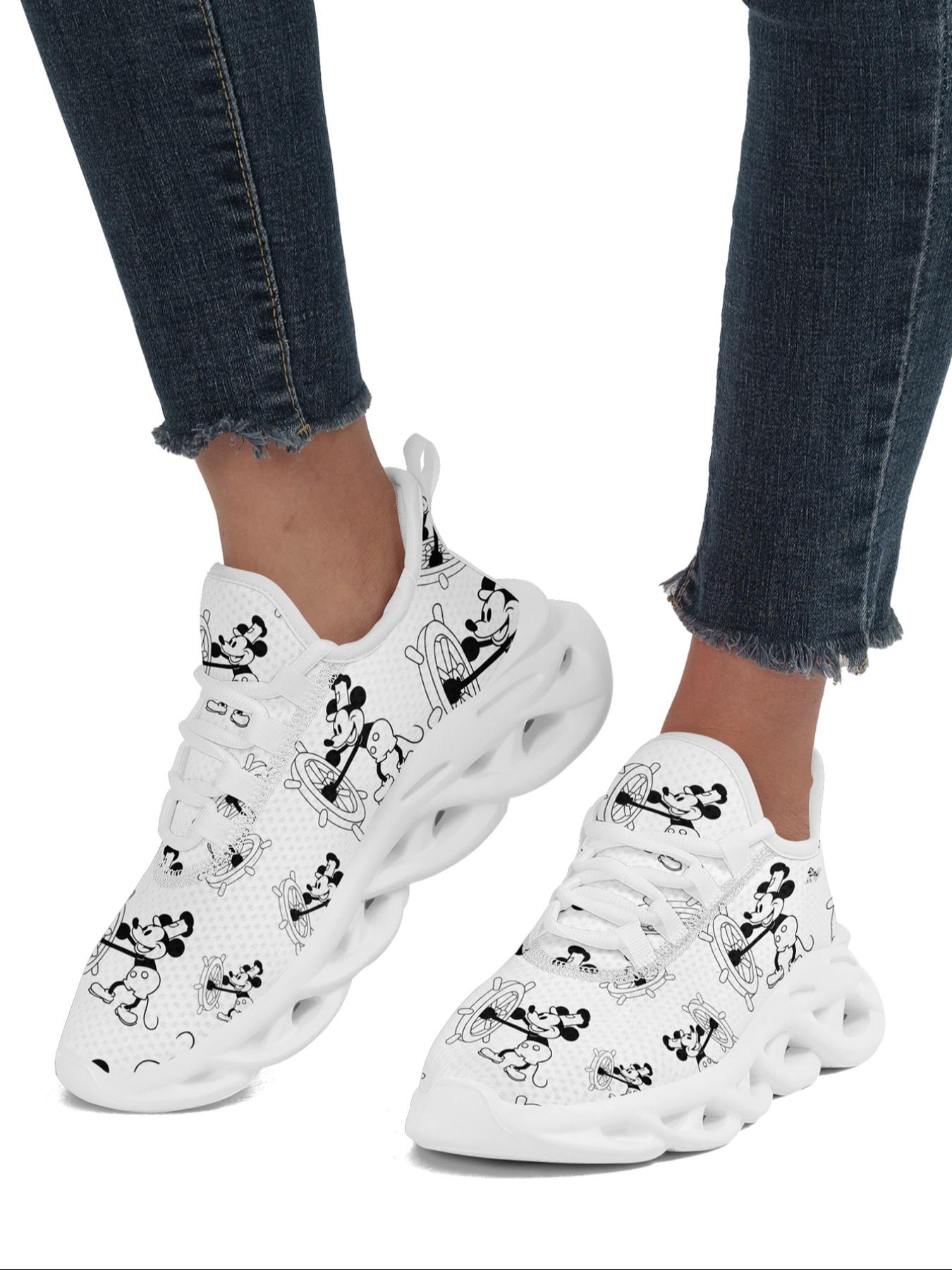 Women's Cartoon Mouse Pattern Lace Up Low Top Sneakers, Casual Comfortable Breathable Sports Running Shoes, All-match Basic Shoes for Daily Wear