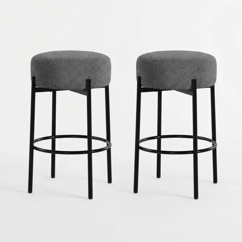 2Pack Round Barstools 14.2"D x 14.2"W x 24.3"H Modern Counter Height Bar Stools w/ Sherpa Soft Seat, Backless Metal Legs for Bar & Dining Room,