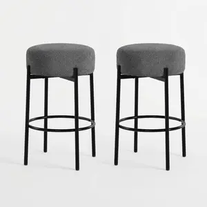 2Pack Round Barstools 14.2"D x 14.2"W x 24.3"H Modern Counter Height Bar Stools w/ Sherpa Soft Seat, Backless Metal Legs for Bar & Dining Room,