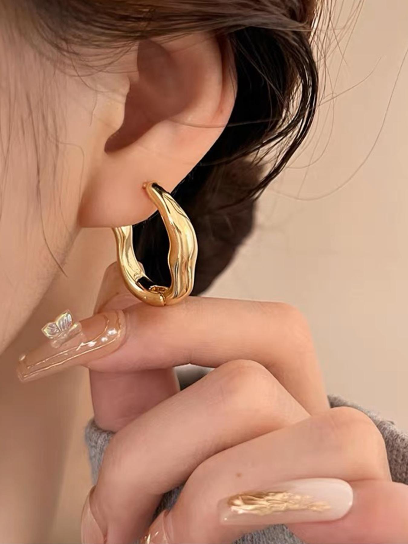 Women's Elegant irregular design Hoop Earrings, Exquisite Trendy Minimalist Hoop Earrings, Chic All-match Vintage Jewelry As Birthday Gift for Girlfriend, Hoop Earring Sets