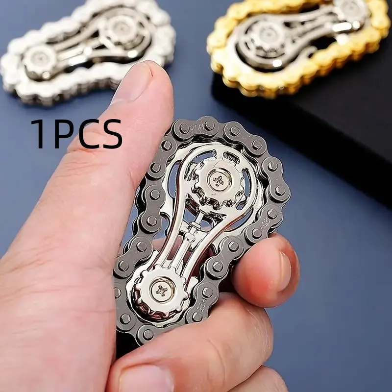 Zinc Alloy Rotation Toy, Bicycle Chain Design, Holographic Blue Effect, Office Relaxation, Durable Metal Toy, Perfect Gift, Finger Top Spinner, Fidget Gift