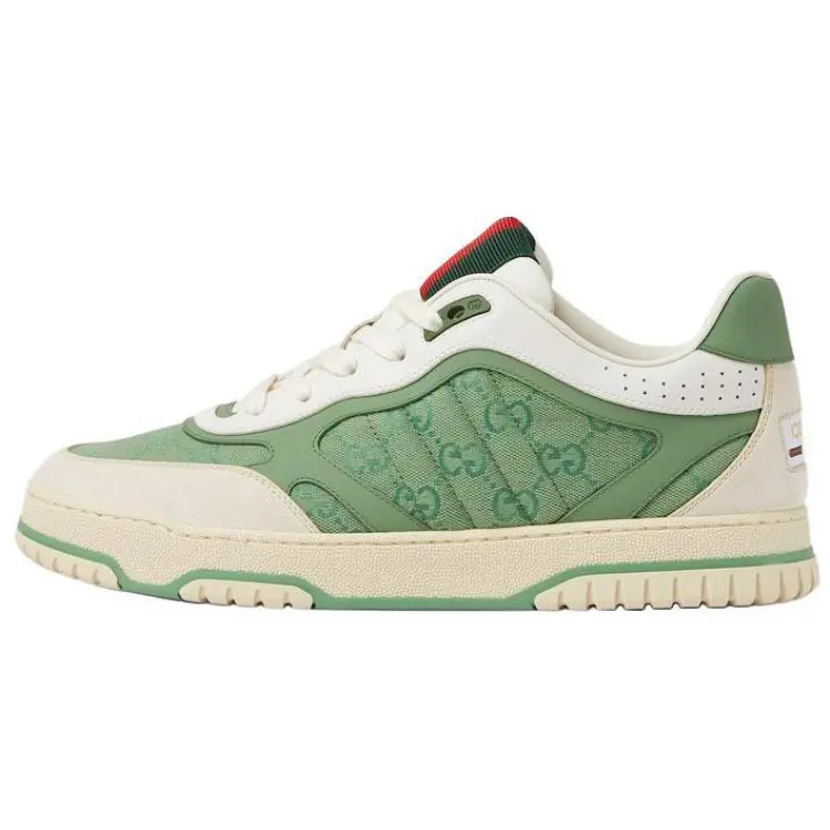 Gucci Re-Web Leather Round-Toe Low-Top Sneakers for Men in Green Verifiable, with credentials and supporting global authentication
