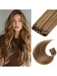 Human Hair Extensions 30.48-55.88cm, Straight Double Row Clip-In, Deep #2, Natural Look, Easy to Use, Perfect for Styling