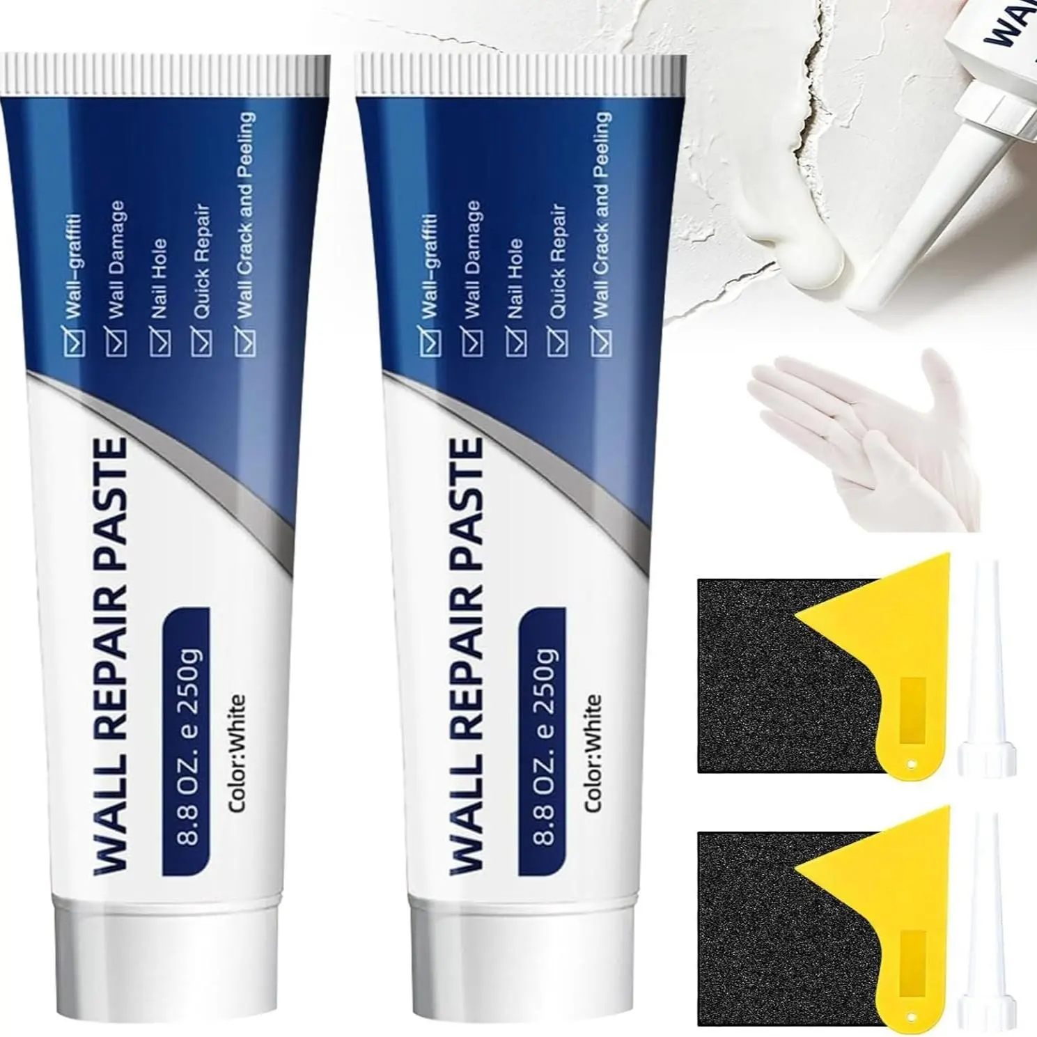 【Father's Day Gift】2 Pcs Drywall Patch Repair Kit with 500g Quick-Drying Wall Mending Agent, Multi-Functional Heavy-Duty Concrete Sealant, Waterproofing Adhesive Caulk, Self-Adhesive Paste