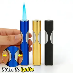 (Butane Not Included) Butane Torch Lighter with a Button Ignition System, Refillable, Adjustable Blue Flame, Portable Torch Suitable for Camping, Candles, And Outdoor Activities