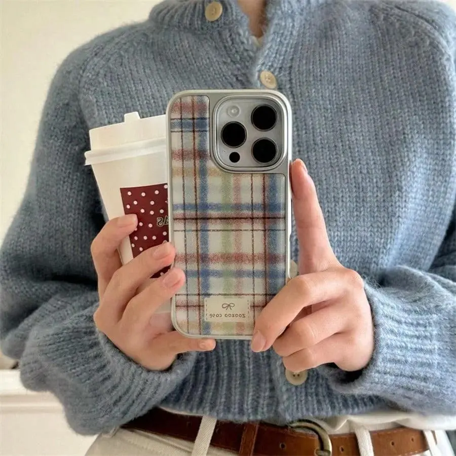 Retro Plaid Silver Edge Epoxy   TPU Anti-drop   for  XR/11/12/13/14/15/16/17 Pro Max    Magnetic Smartphone   Accessories Lotus Design iPhone Girly Transparent iPad  Pen Slot hello kitty mermaid Foldable Three-Screen Mobile Case Cherry Pattern Soft Phone
