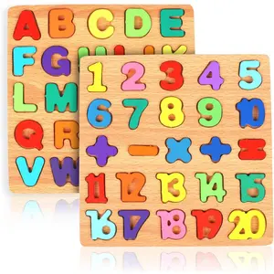 2 Pack Wooden Puzzles, Toddlers Alphabet Number Puzzles, ABC Learning Toys for Kids Ages 3-5, Preschool Learning Activities Gift Set for Boys & Girlsfidget toys