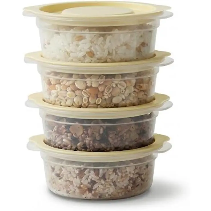 Plastic Freezer Cooked Rice Storage Container, 4Pack 1.8cup Yellow | Microwave Safe Remove Lid to Heat, Stackable Space Saving Design,  for Leftovers and Meal Prep, 14oz