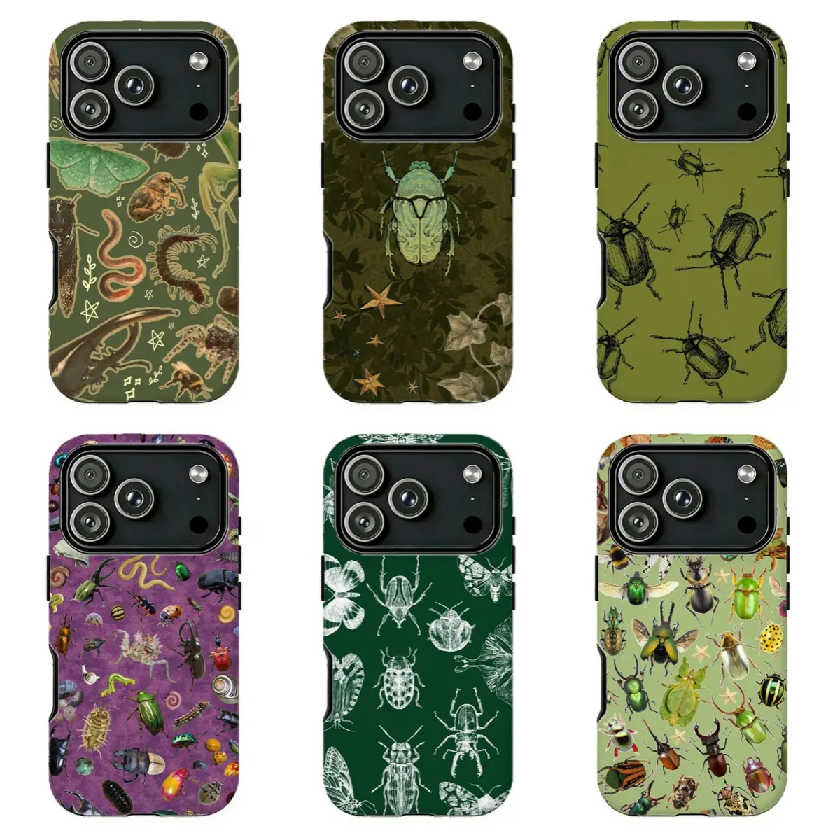 Antique Hand Drawn Insect Bug Tough Protective Phone Case, Scratch Resistant Botanical Entomology Print Gift For Bug Lovers , For iPhone 11 12 13 14 15 16 17 Pro Max For Samsung S26 S25 S24 S23 S22-Gift For Her/Him/Anime lovers