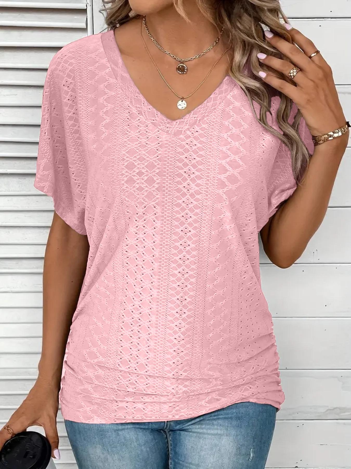 Women's Plain V Neck Tee, Casual Short Sleeve T-Shirt for Daily Wear, Ladies Clothes for Summer