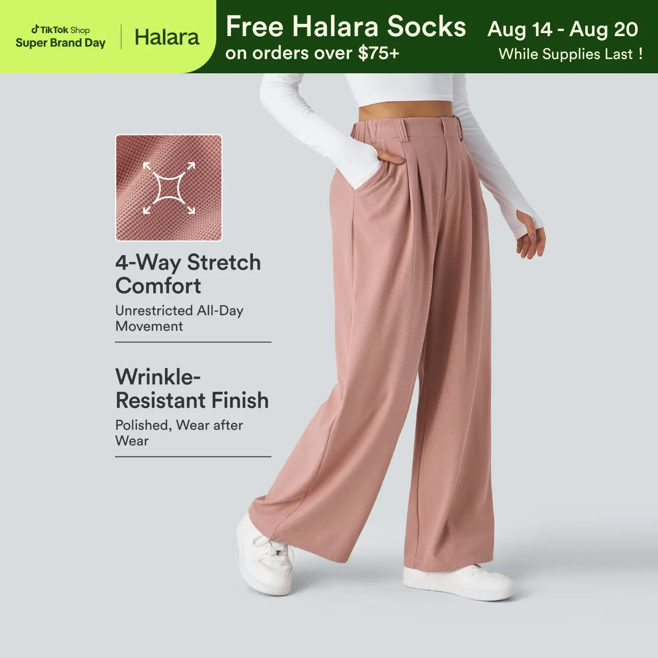 Halara Flex High Waisted Pocket Wide Leg Waffle Work Pants