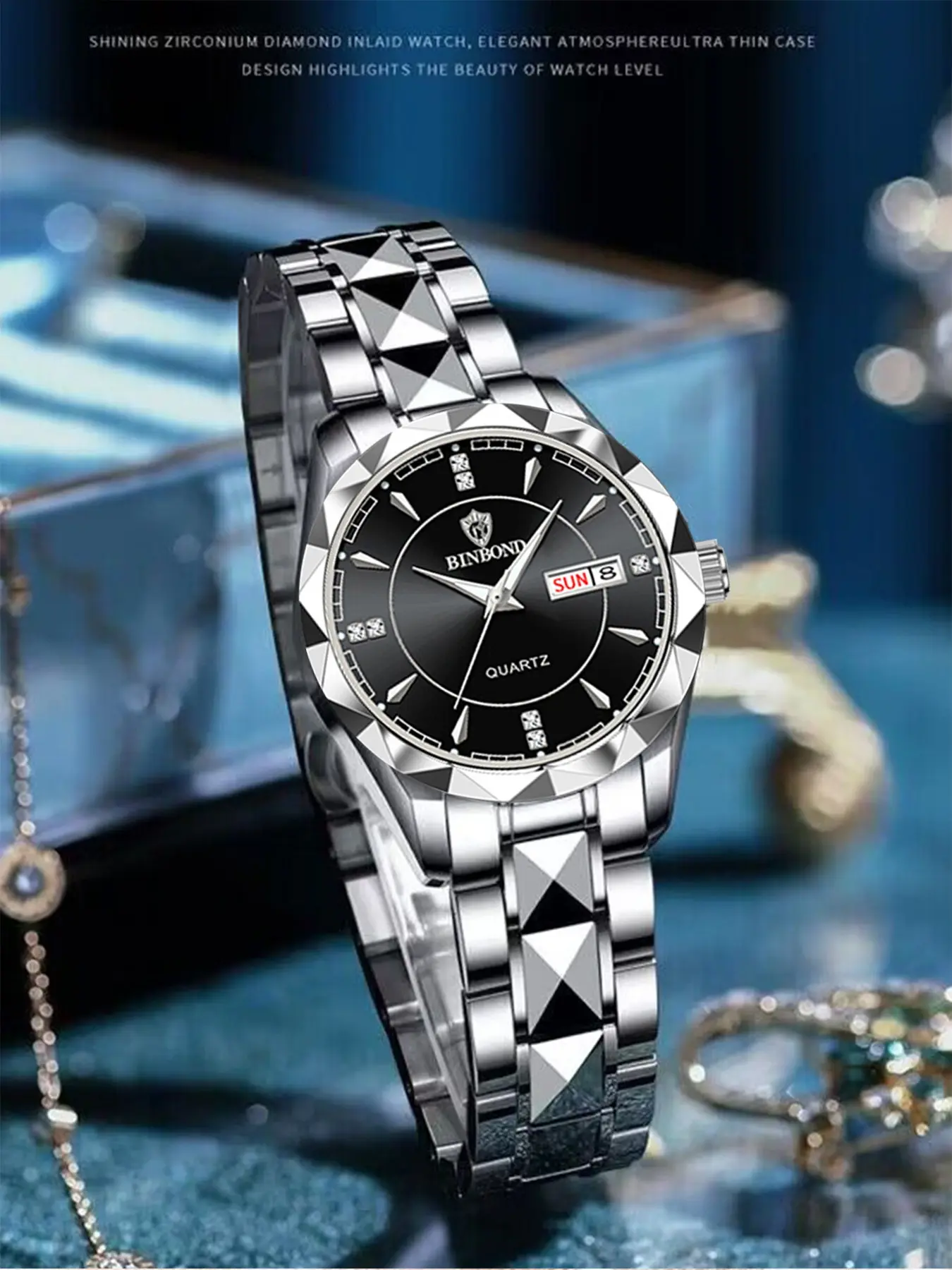 Binbond Women's Luxury Fashion Quartz Watch, Waterproof Night Light Date Stainless Steel, Casual Round Face, Gift for Girlfriend, Casual Fashion Wristwatch