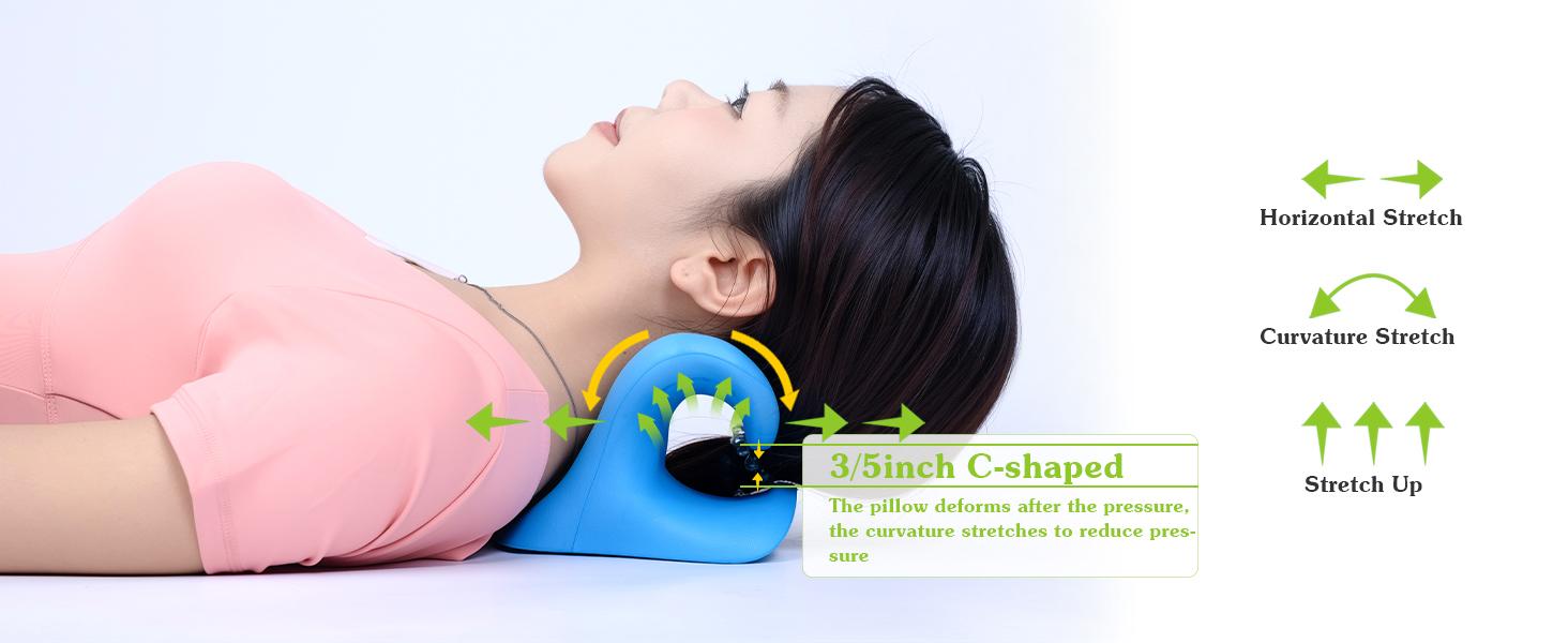 Neck Stretcher Cervical Traction Pillow with Acupressure, Neck and Shoulder Relaxer for TMJ Pain Relief, C-Arch Chiropractic Pillow, Spine and Neck Corrector