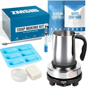 Soap Making Kit with Soap Melting Pot | Soap Maker Kit Including 900ml Stainless Steel Pot | 2-in-1  Mold | Clear & White Melt and Pour Base | DIY Soap Making Kit for Adults & Beginners