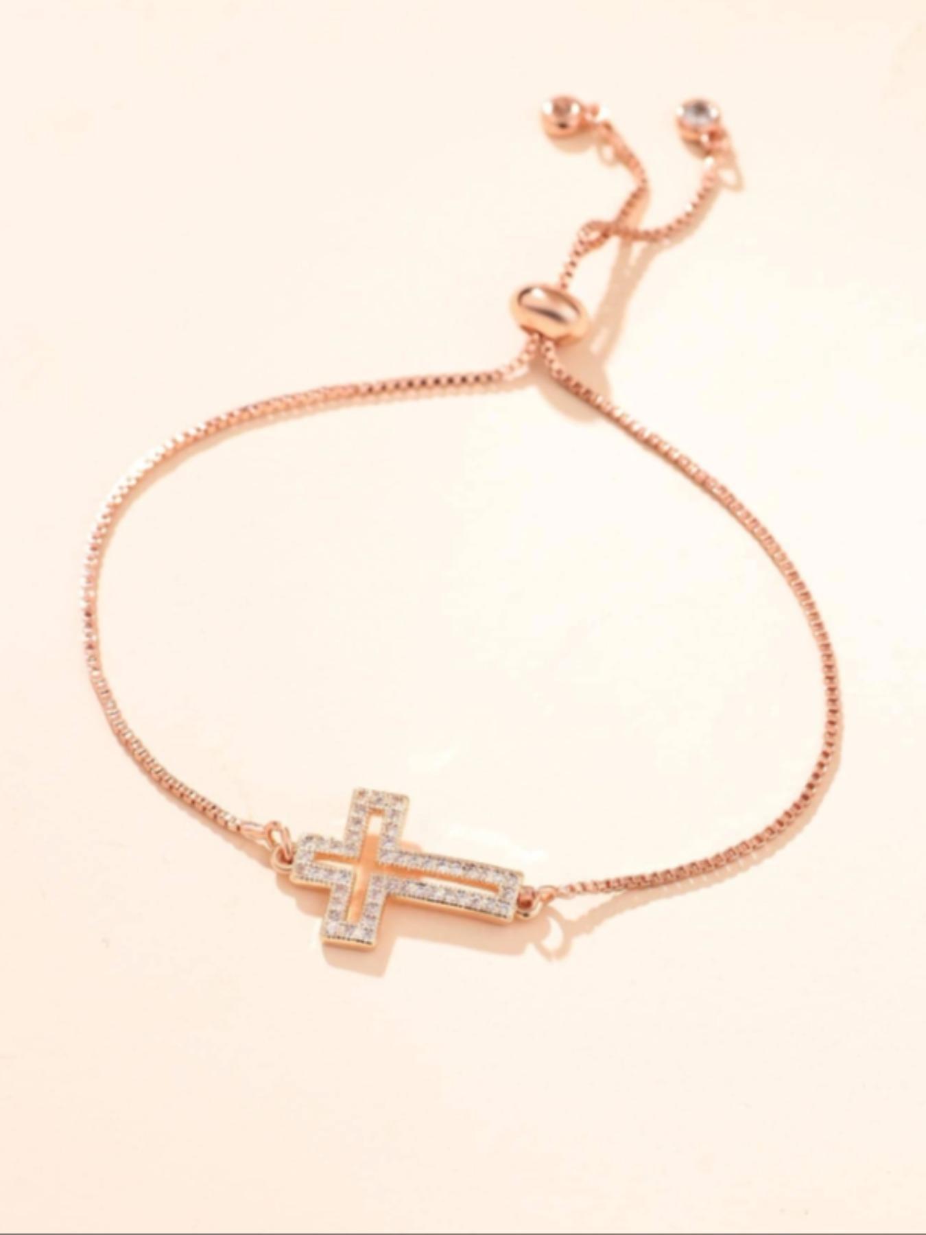 Rhinestone Cross Charm Bracelet, Exquisite Trendy Bracelet, 1 Piece Fashionable Matching Bracelet Jewelry for Women & Men for Party, Daily Clothing Decor
