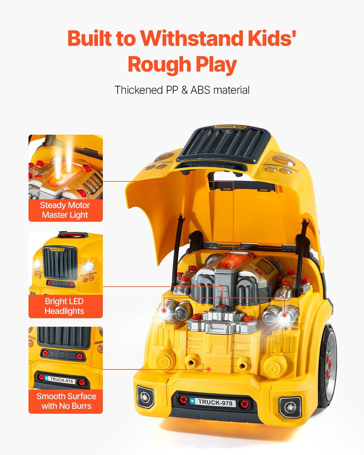 VEVOR Engine Toy, 60 Pieces, Kids Mechanic Car Repair Set with Removable Parts, Lights and Sounds, Steering Wheel and Horn, Kids Mechanic Workshop Set for Toddler Ages 3 Years and Up, Yellow