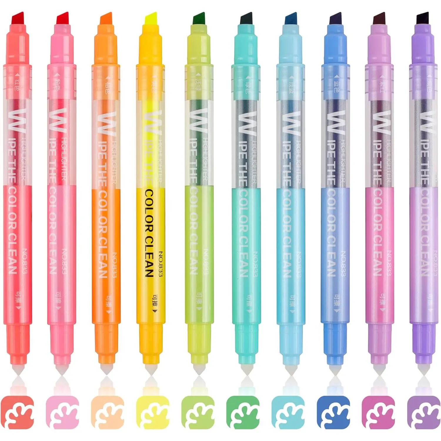 Erasable Highlighters,  Tip 10  Colors for Journaling | 10 Cute Erasable Marker Pens, Smooth Writing, No Bleed, for Journaling, Planners,  Study,  to School Supplies