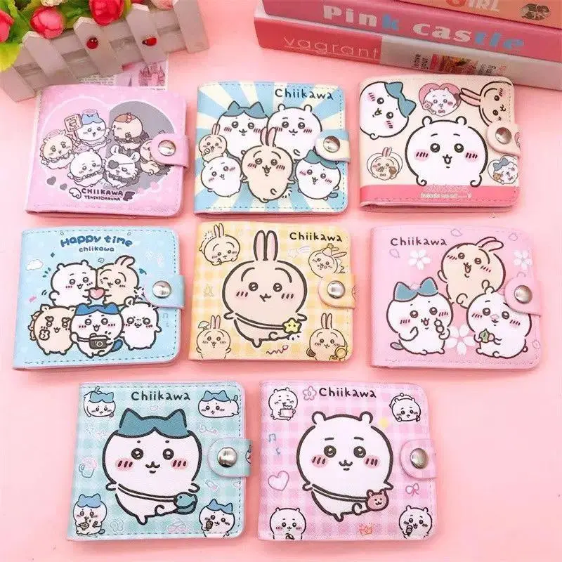 Chiikawa Print Short Wallet for Women, Cute Compact Animal Theme Coin Purse with Multiple Slots and Photo Holder