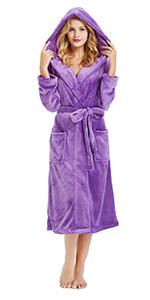 Womens Cotton Robe, Soft Kimono Spa Knit Long Bathrobe Lightweight Loungewear