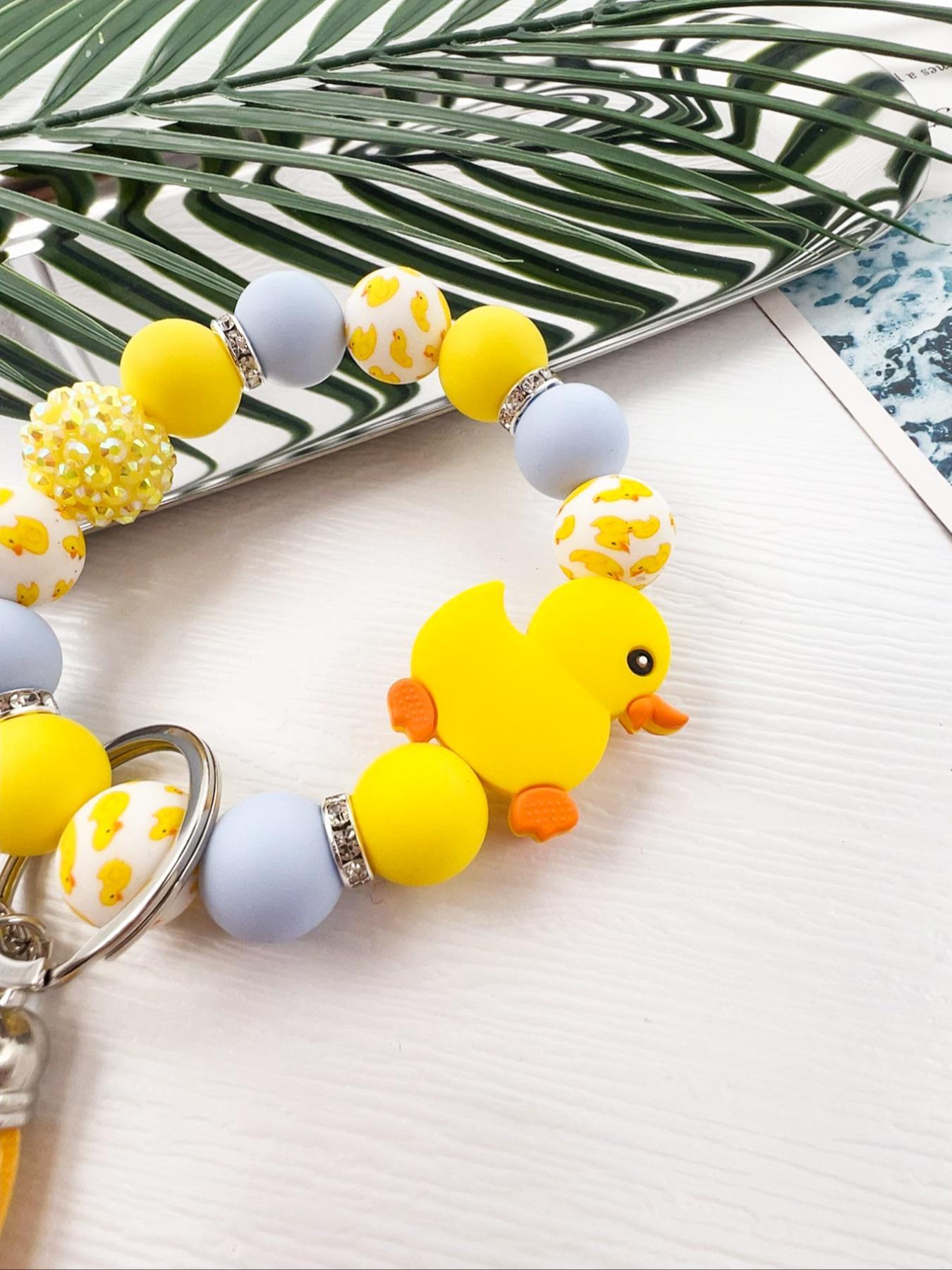 Cute Duck Decor Beaded Keychain, Tassel Decor Duck Pattern Wristlet Keychain, Fashion Accessories for Women & Men, Trendy All-match & Exquisite Keychain for Gift, Cute Soft Keychains