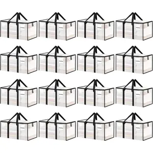 16 Pack Extra Large Heavy Duty Clear Moving Storage Bags with Lids, Reinforced Handles & Heavy-Duty Zippers Totes for Clothes Packing, Dorms College Supplies