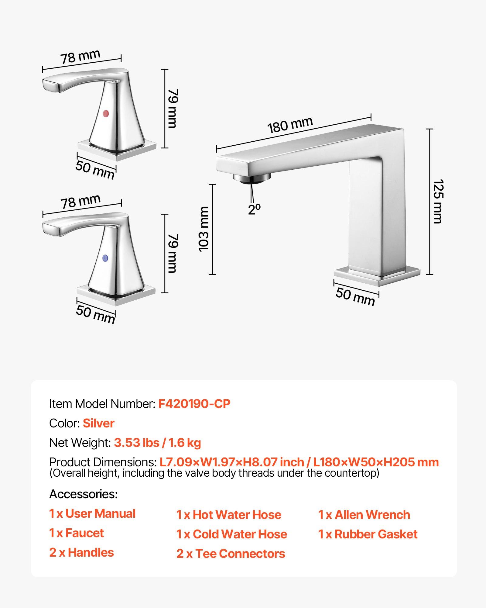 VEVOR Roman Tub Faucet, 3 Hole Waterfall Bathtub Faucet, Bath Tubs Faucets Set with 2 Handles, Roman Tub Faucets Deck Mount for Pet Washing, Baby Care, Adult Bathing, Silver, Right-Angle Tub Faucet