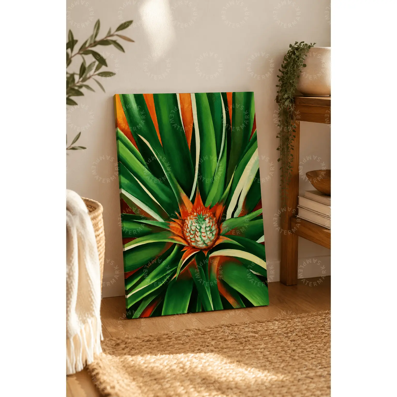 Tropical Bromeliad Plant Canvas Wall Art, Green Orange Botanical Aesthetic Poster, Vibrant Nature Wall Decor for Bedroom, Living Room Decor, Office Wall Art, Modern Botanical Home Gift