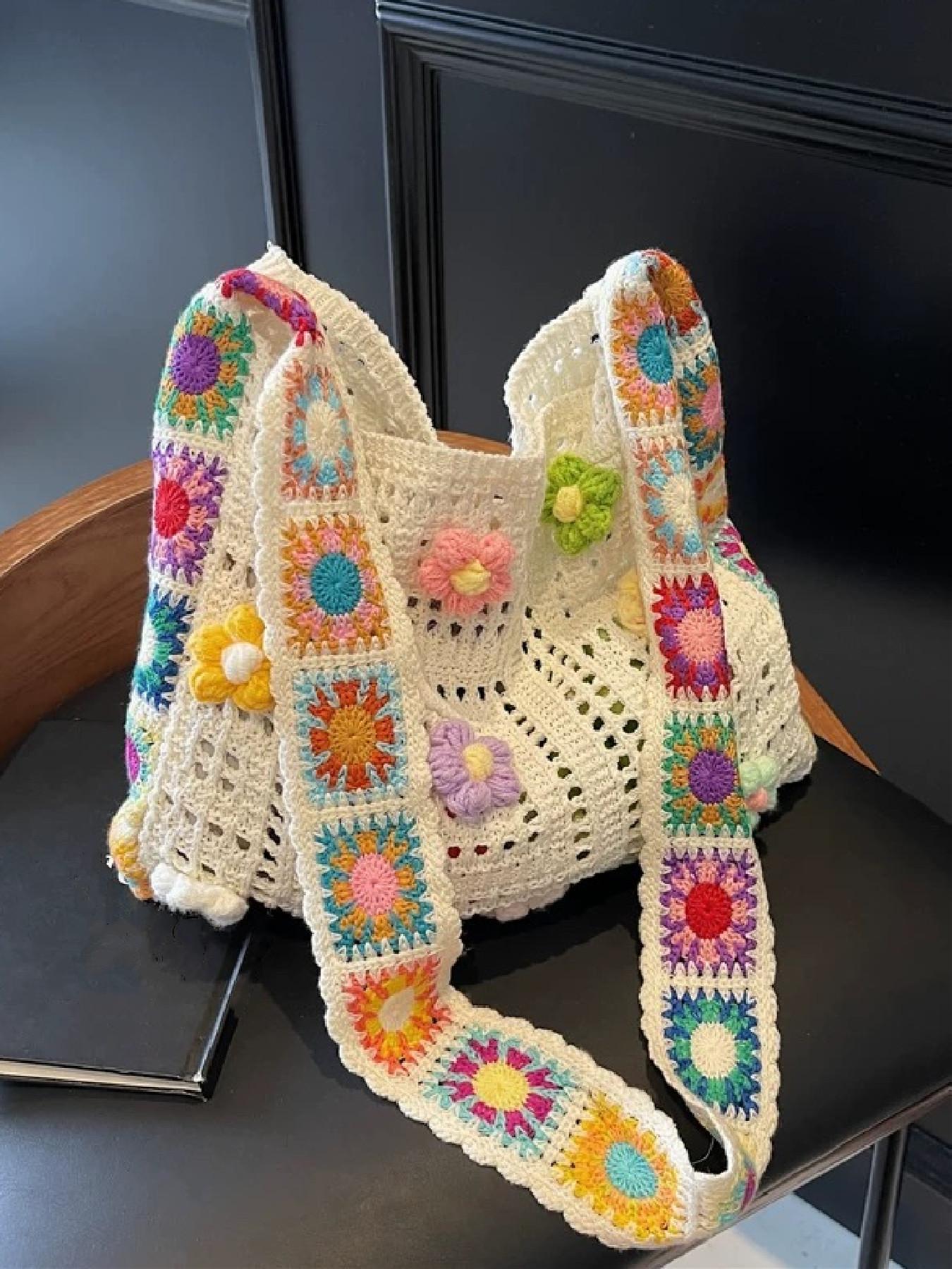 2026 Fashion Boho Crossbody Bag, Vintage Lace Floral Shoulder Bag, Random Flower Pattern, Casual Crochet Material, Trendy Accessory