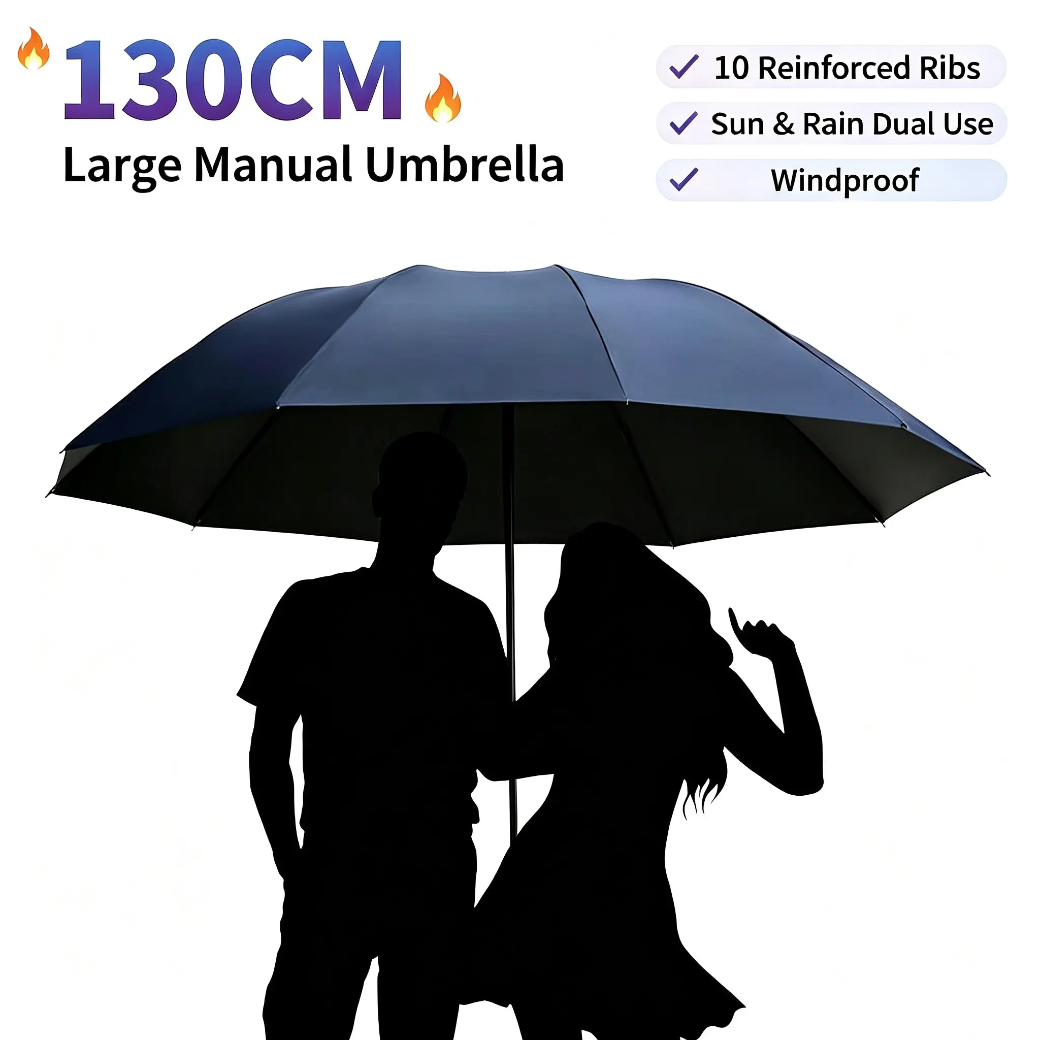 Ten Bone 130cm Large Folding Umbrella, Windproof Umbrella, Rain & Sun Protection, Business UV Resistant, Portable Design, Durable Build, Perfect for Outdoor Use