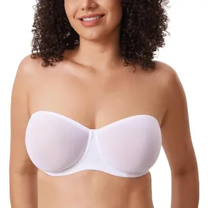 Women's Cosnufy Strapless Bra Sheer Mesh Plus Size Unlined Underwire Bras