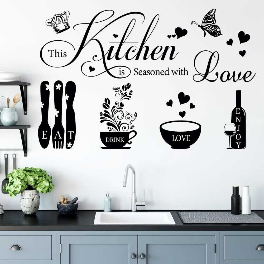 Kitchen Wall Stickers Kitchen Quotes Wall  Kitchen Dining Room Wall  Wall Art Peel and Stick Kitchen Utensil Decorations Wall Decor  Decor